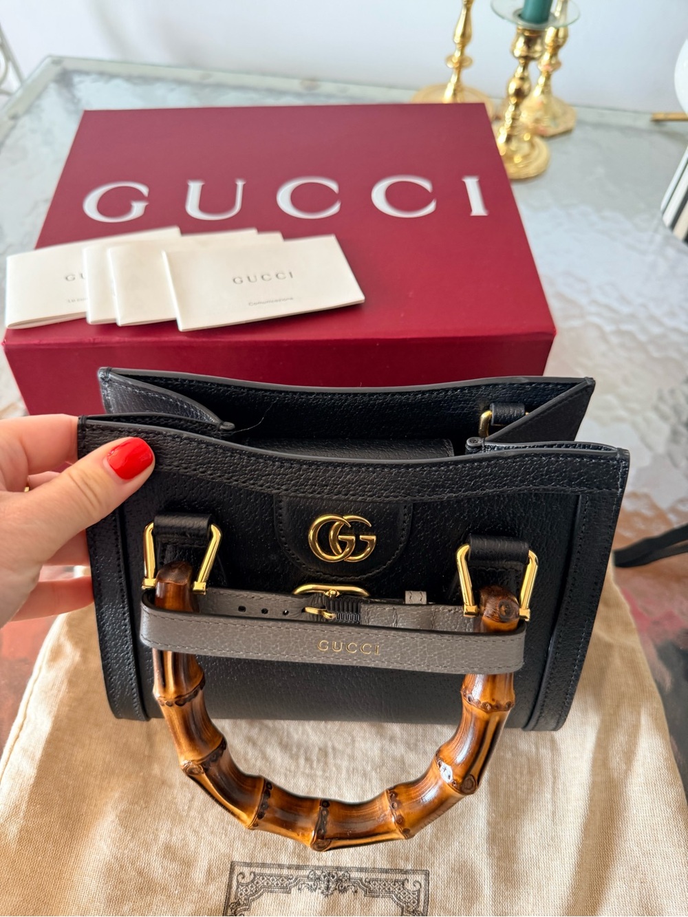 Gucci Diana black leather bamboo handle bag with pair of crossbody straps! New - Picture 3 of 10